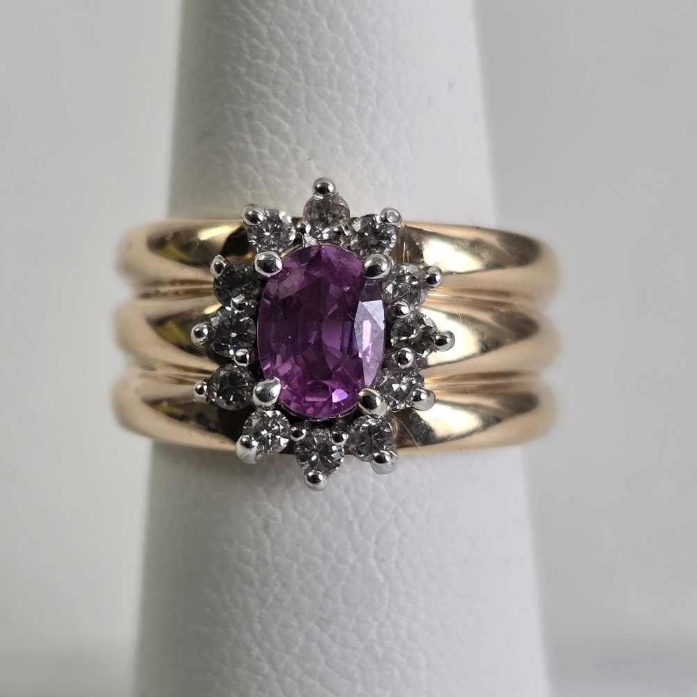 14K Gold Rare Pink Sapphire & Diamond Ring